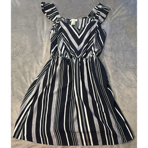 Monteau Junior Dress Size Large Striped Blue Sweetheart Stretch Waist 70's